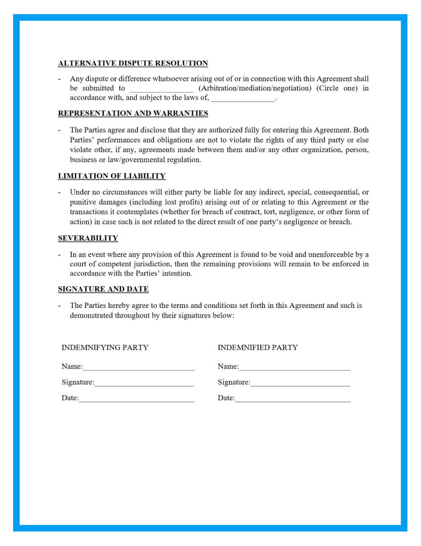 Free Indemnification Agreement Sample pertaining to Indemnity Letter Template Sample