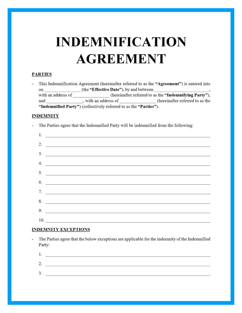 Free Indemnification Agreement Sample with regard to Indemnity Letter Template Sample