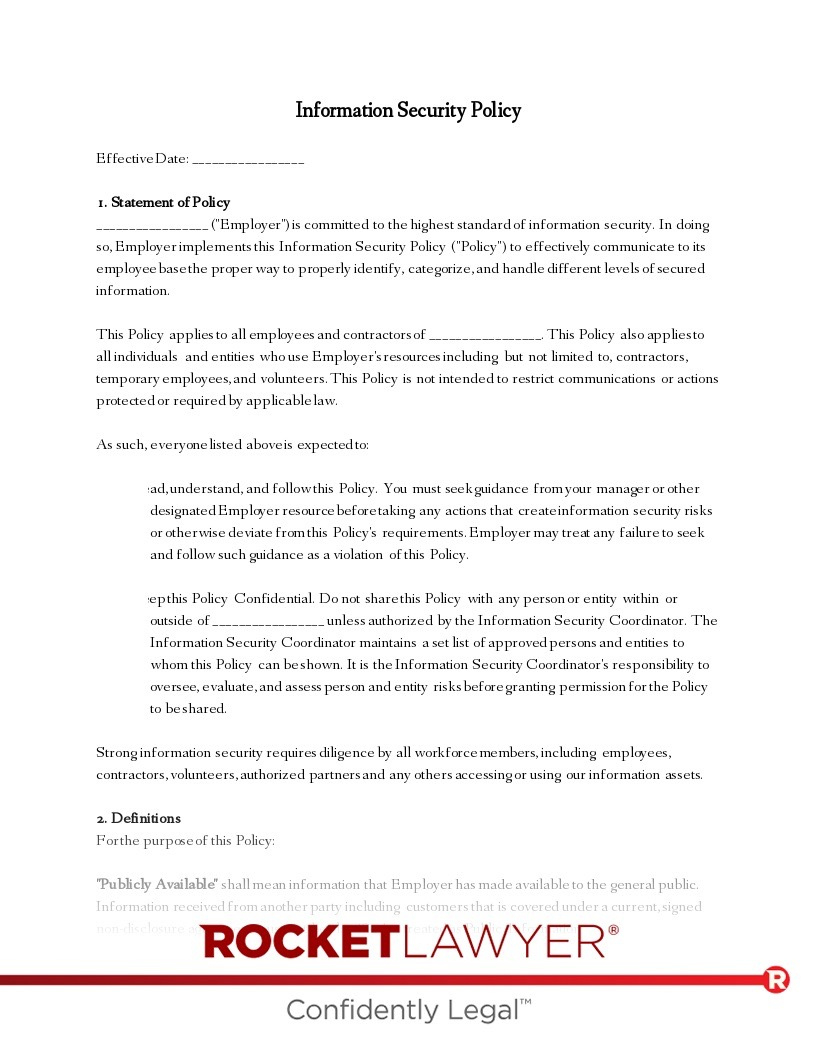 Free Information Security Policy Template &amp;amp; Faqs - Rocket Lawyer for IT Security Policy Sample Template