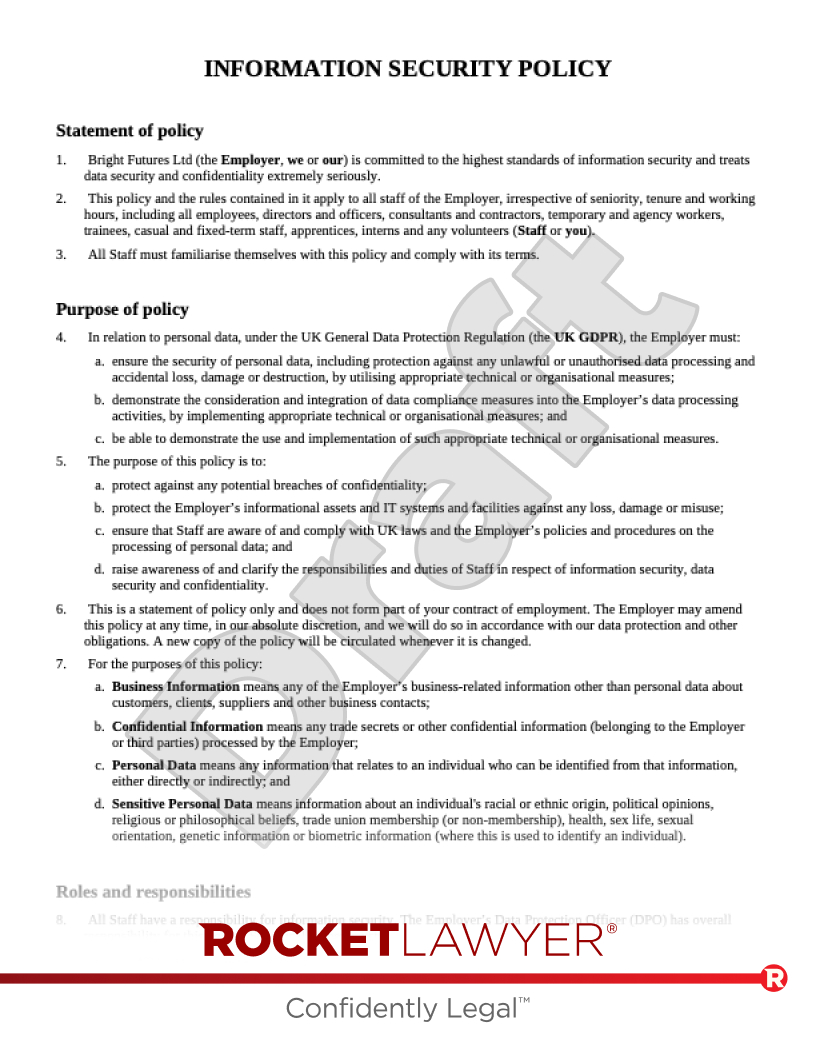 Free Information Security Policy | Template &amp;amp; Faqs - Rocket Lawyer Uk in Information Security Policy Template Sample