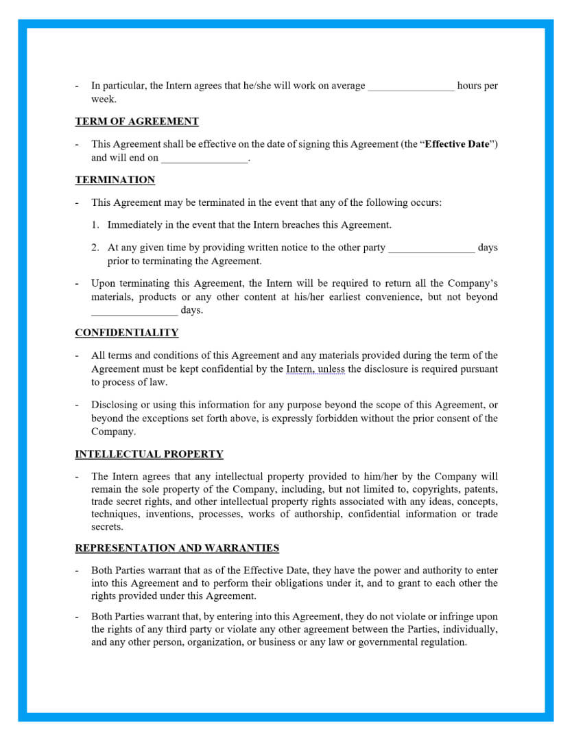 Free Internship Contract Template for Internship Sample Templates