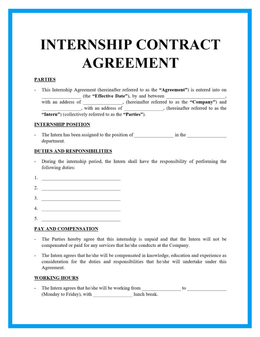 Free Internship Contract Template intended for Internship Sample Templates