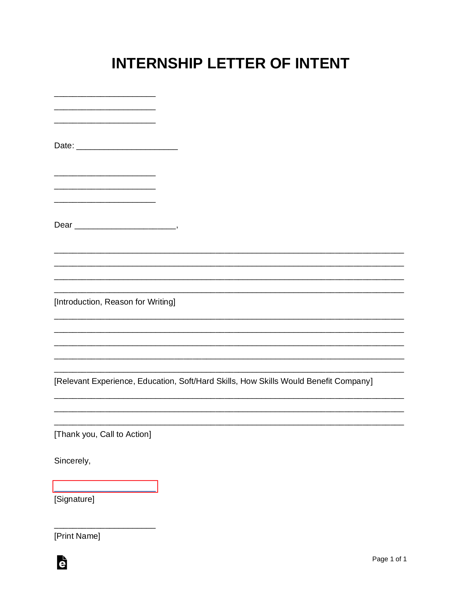 Free Internship Letter Of Intent Template - Pdf | Word – Eforms intended for Internship Letter of Intent Sample Template