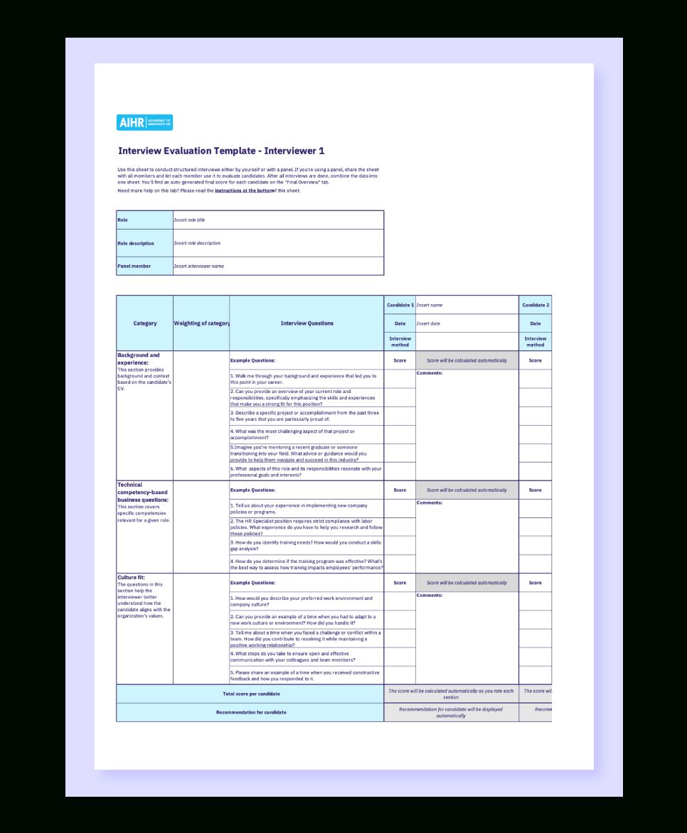 Free Interview Evaluation Form &amp;amp; Step-By-Step Guide - Aihr pertaining to Printable Interview Score Sheet Sample Template