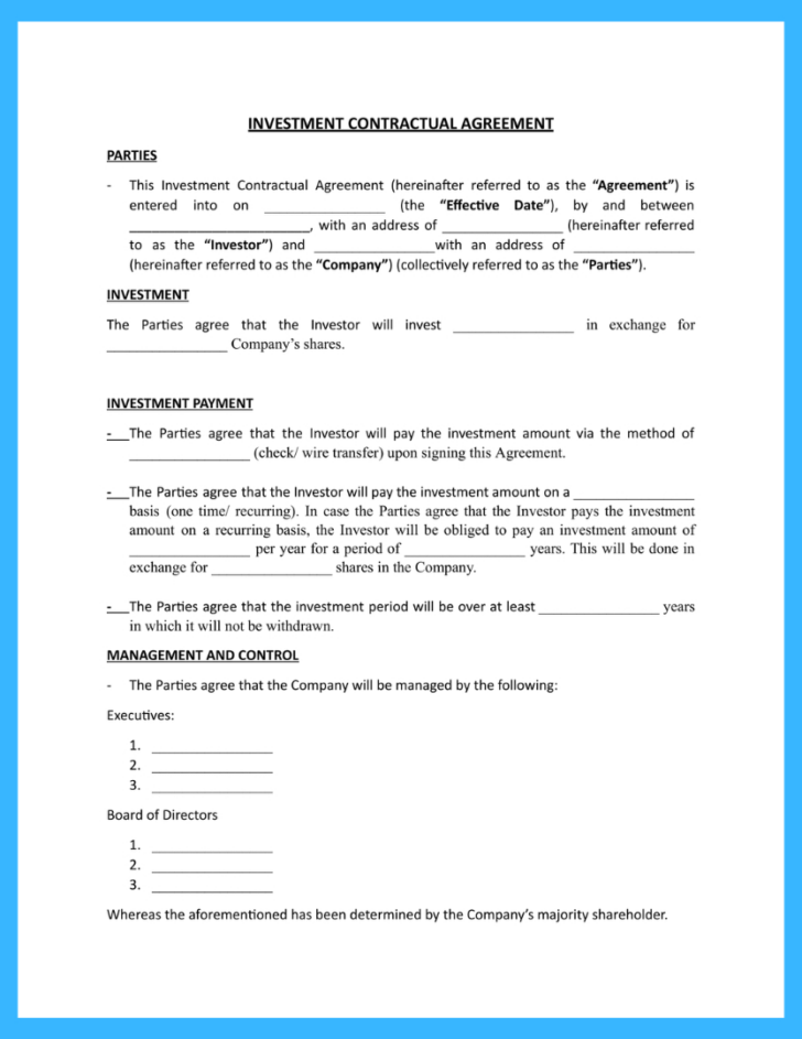 Investor Contract Sample Template