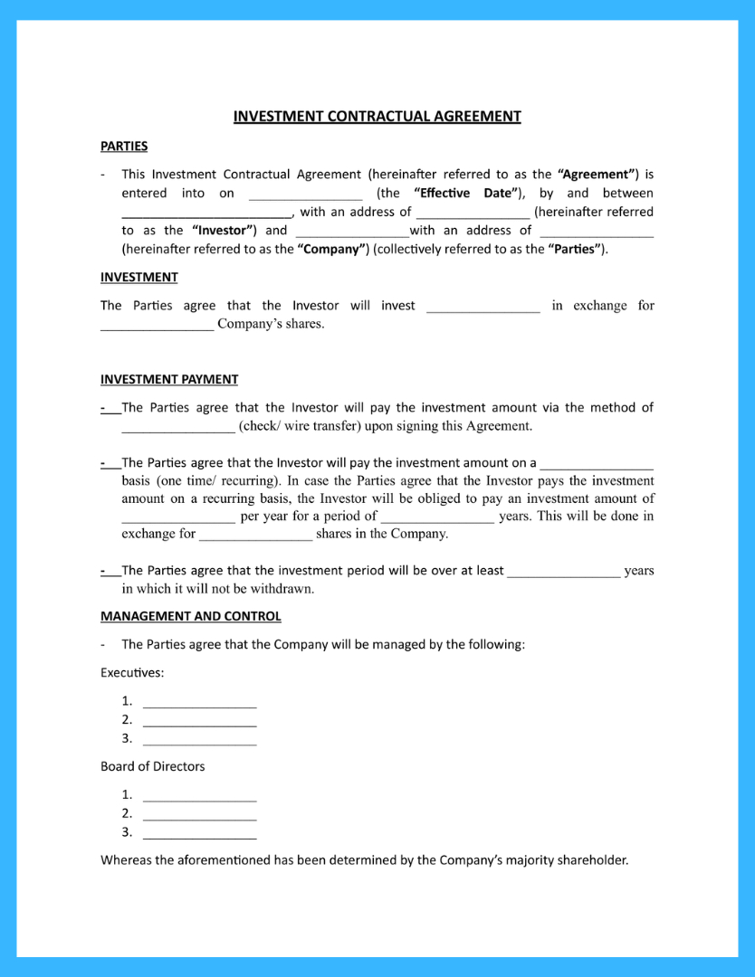 Free Investor Agreement Template To Win More Clients throughout Investor Contract Sample Template