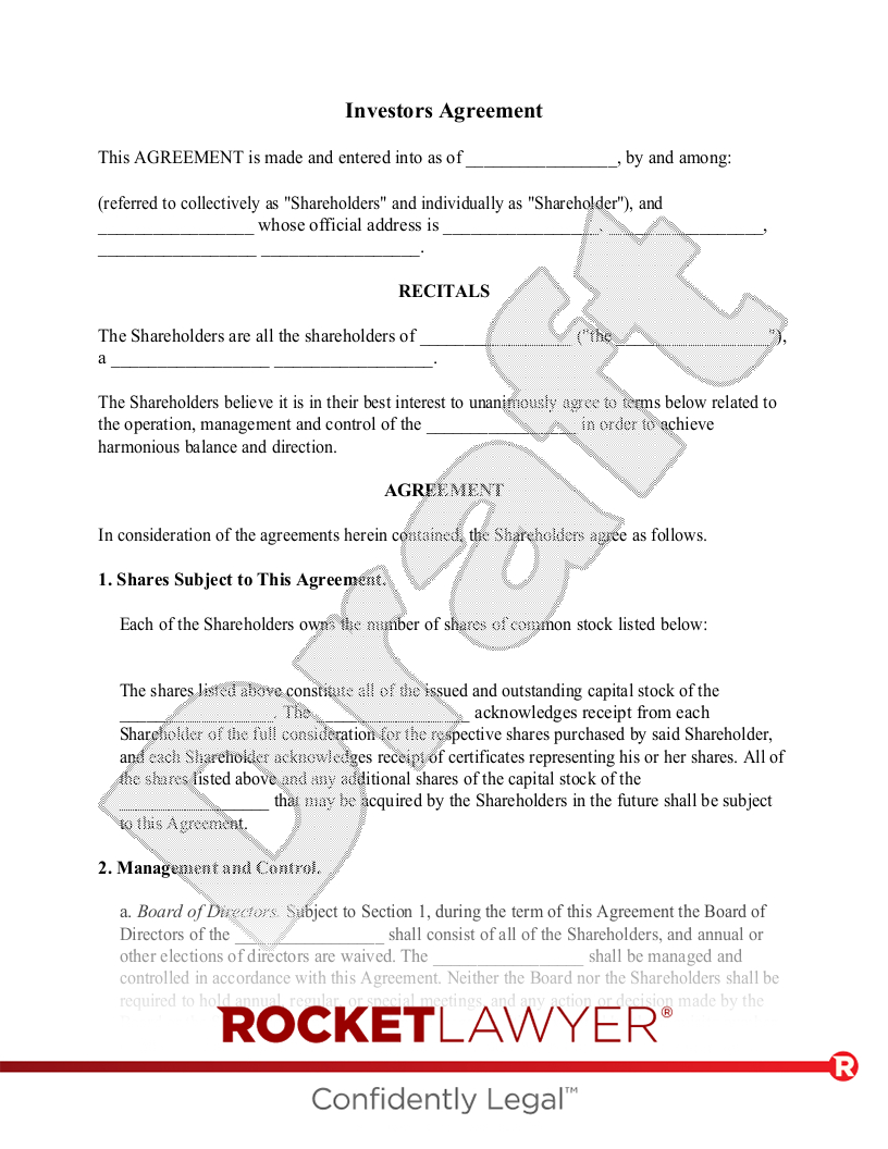 Free Investors Agreement: Make, Sign &amp;amp; Download - Rocket Lawyer with regard to Investor Contract Sample Template