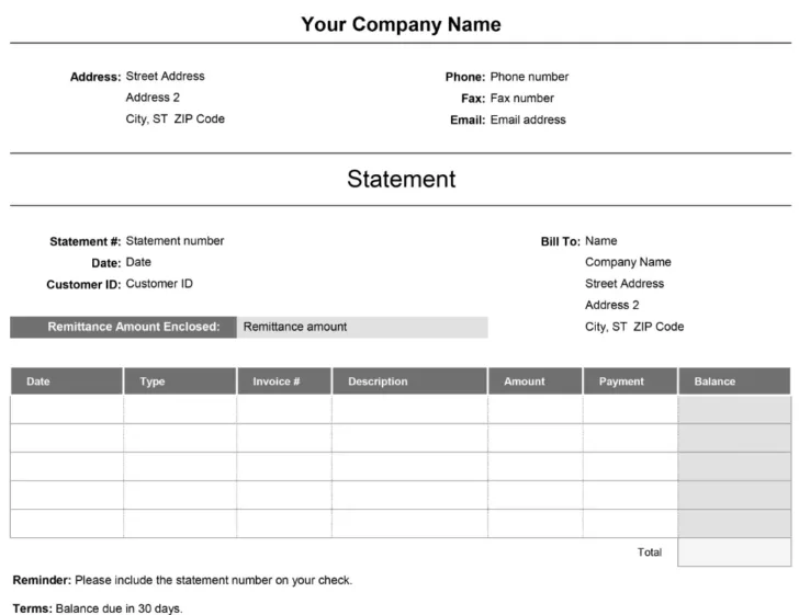 Sample Billing Statement Template