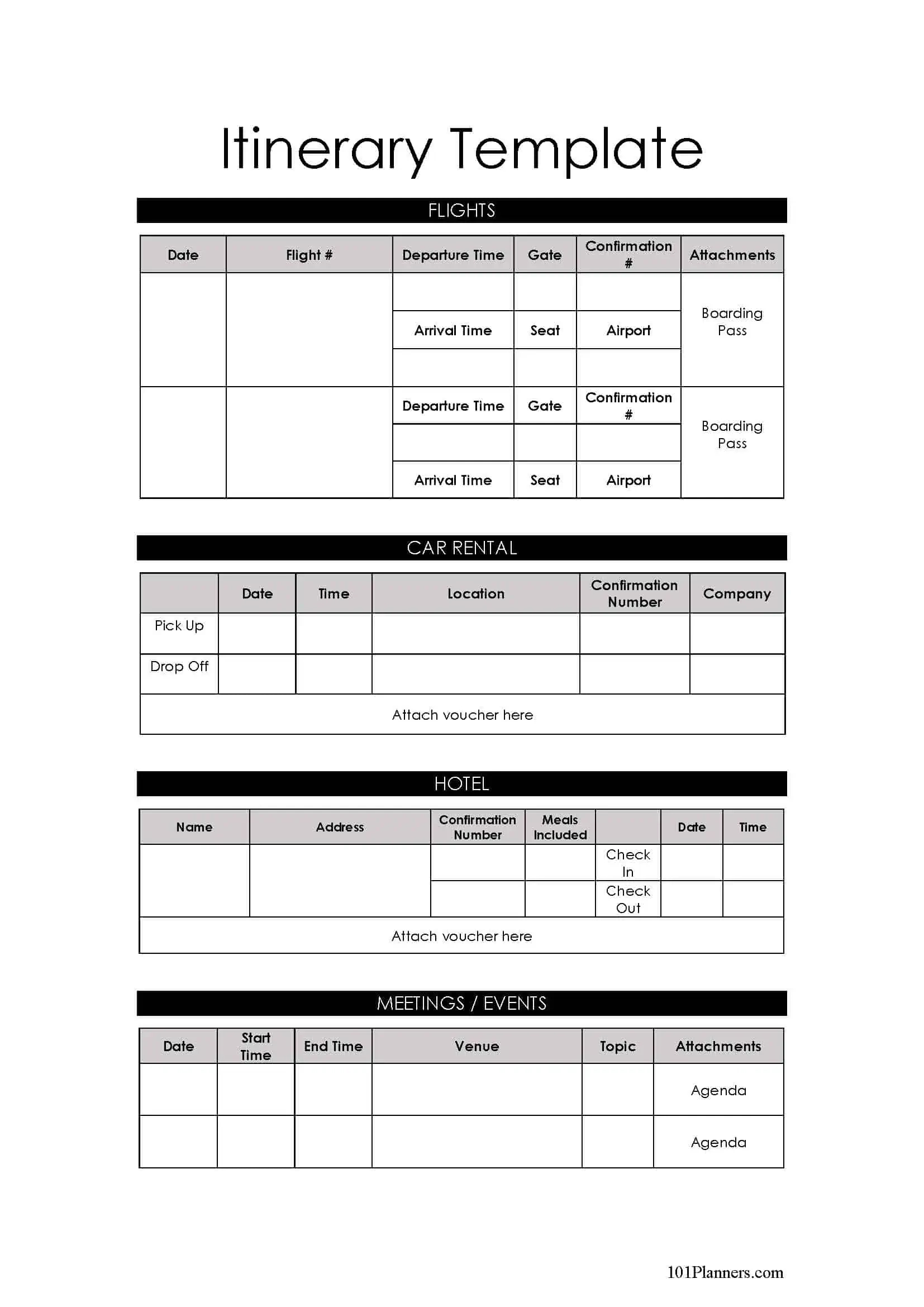 Free Itinerary Template | Editable And Printable within Free Travel Itinerary Sample Templates