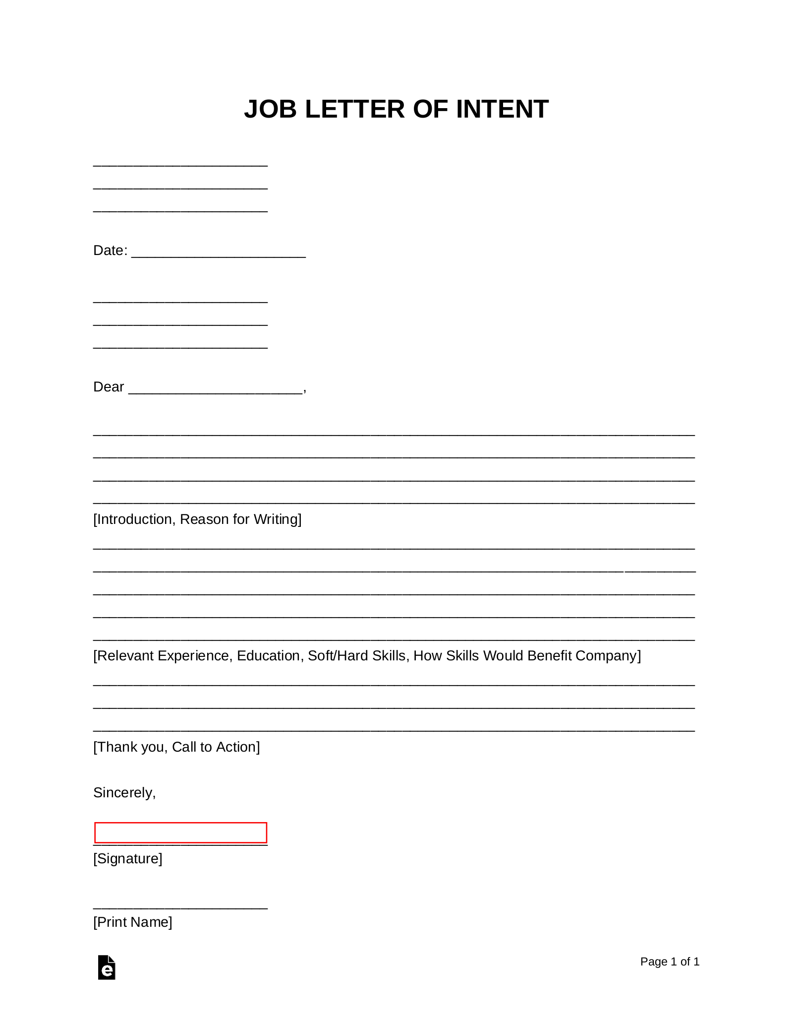 Free Job Letter Of Intent Template | Samples - Pdf | Word – Eforms inside Letter of Intent to Hire Sample Template