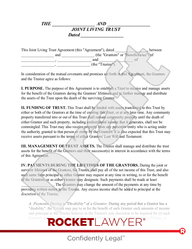 Free Joint Living Trust: Make &amp;amp; Download - Rocket Lawyer within Living Trust Sample Template