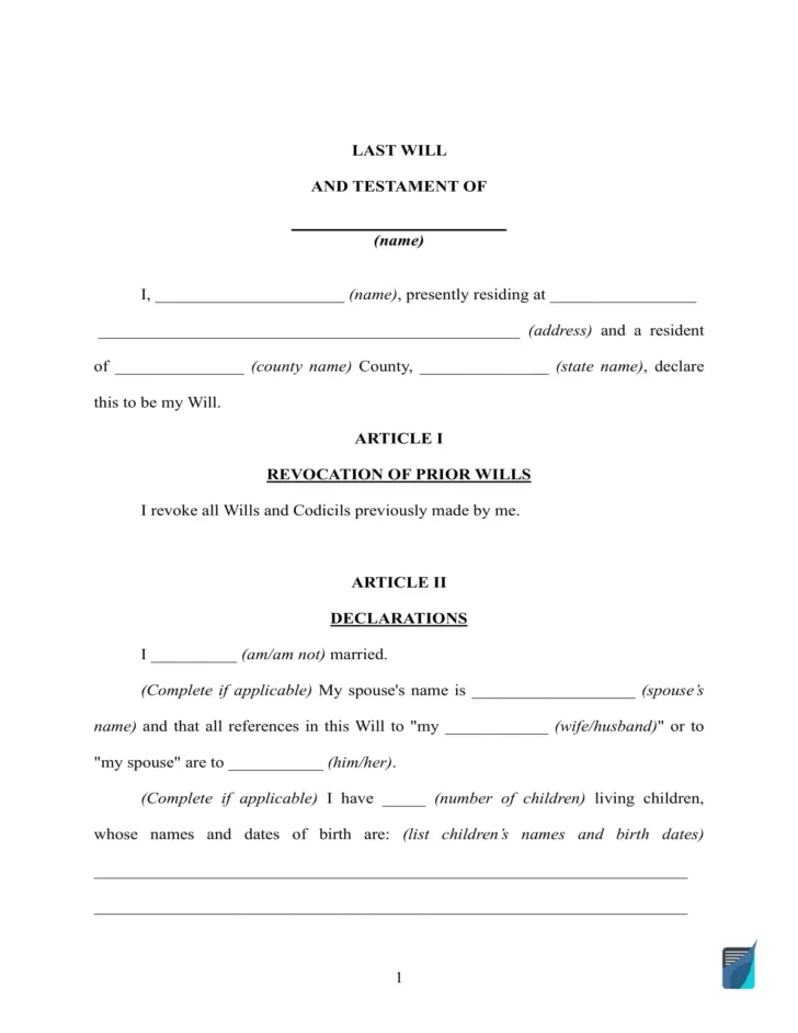 Last Will And Testament Template Sample