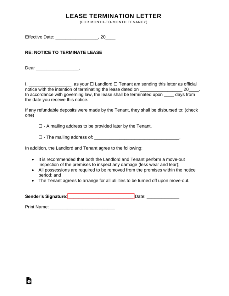 Template Sample For 30 Day Notice to Vacate