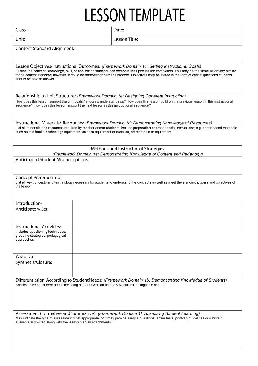 Free Lesson Plan Templates- Word, Pdf Format Download pertaining to Lesson Plan Template Sample