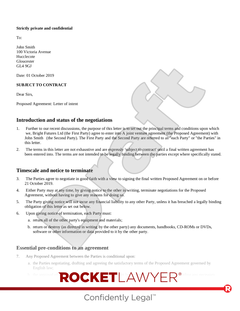 Free Letter Of Intent | Template &amp;amp; Faqs - Rocket Lawyer Uk with regard to Loi Sample Template