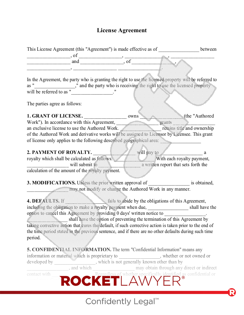 Free License Agreement Template &amp;amp; Faqs - Rocket Lawyer pertaining to Free Licensing Agreement Sample Template