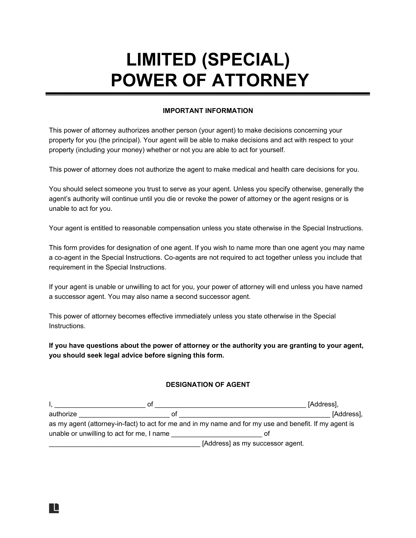 Free Limited (Special) Power Of Attorney Form | Pdf &amp;amp; Word throughout Special Power of Attorney Sample Template