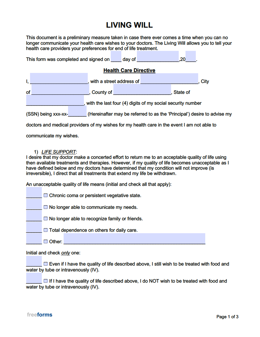 Free Living Will Forms | Pdf | Word throughout Living Will Template Sample