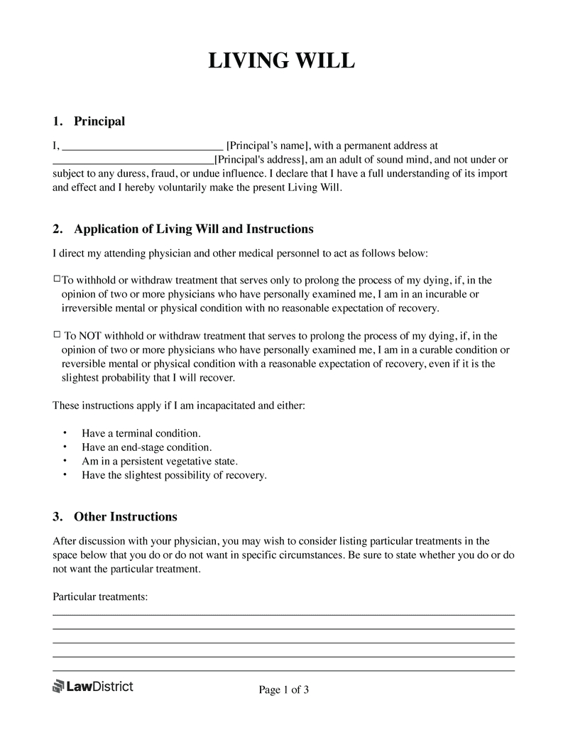 Free Living Will Template With Sample | Pdf &amp;amp; Word | Lawdistrict inside Living Will Template Sample