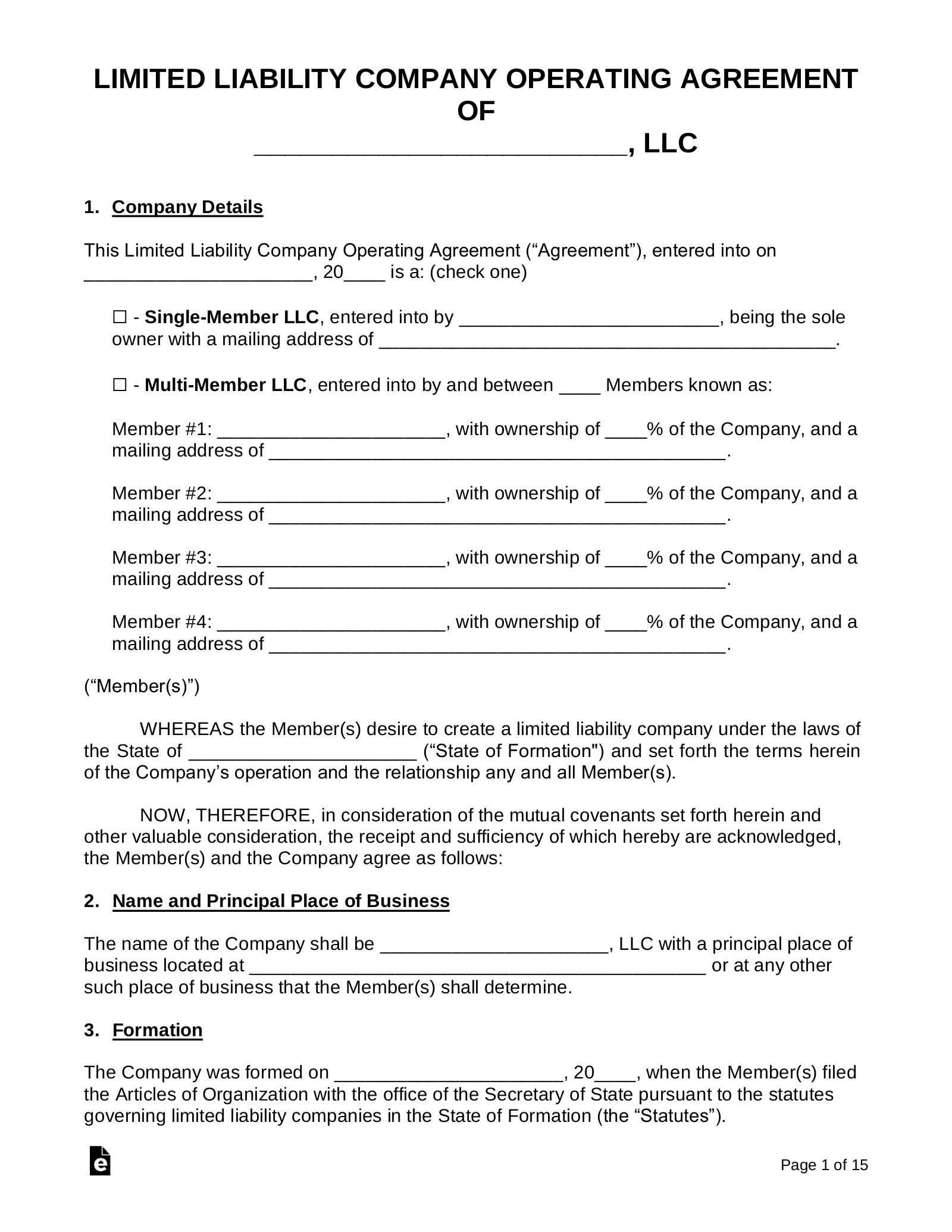 Free Llc Operating Agreement Templates (2) - Pdf | Word – Eforms for LLC Operating Agreement Sample Template