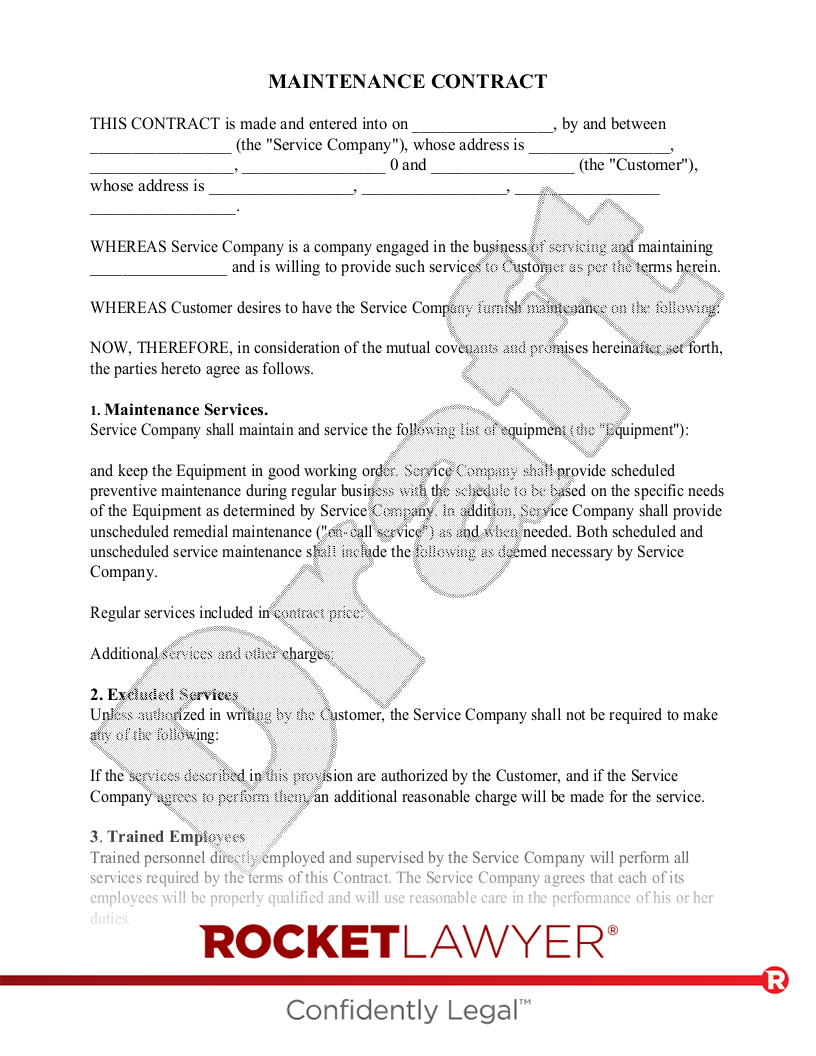 Maintenance Agreement Sample Template Template Samples