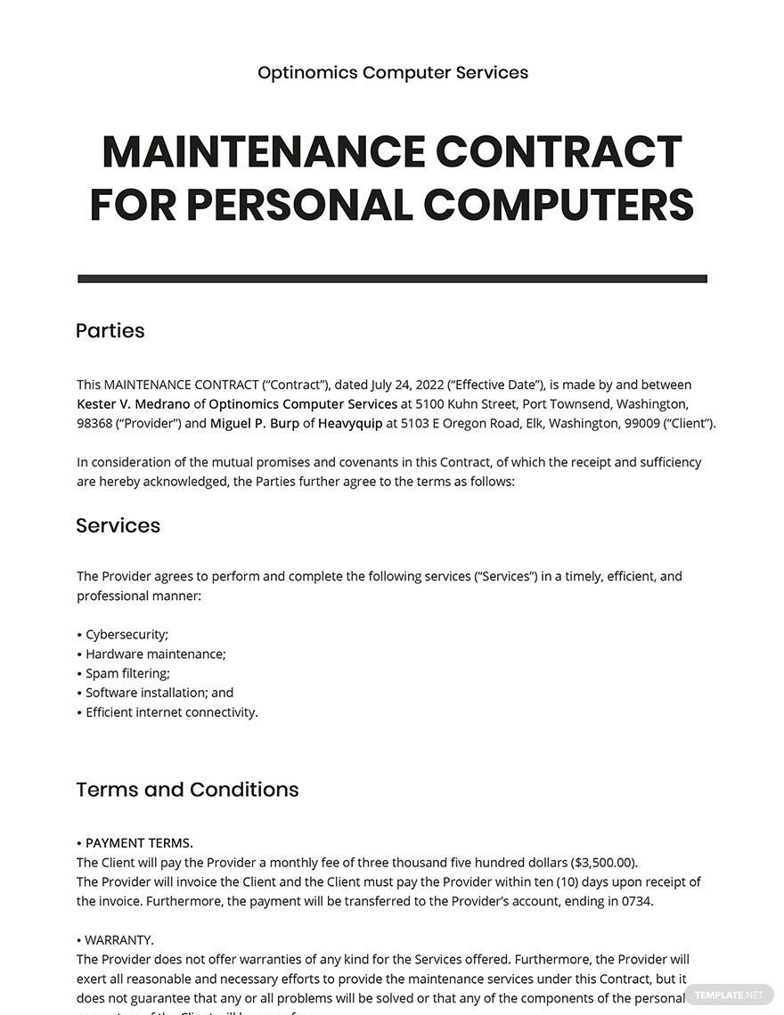 Free Maintenance Contract Templates - Download In Word, Google for Maintenance Agreement Sample Template