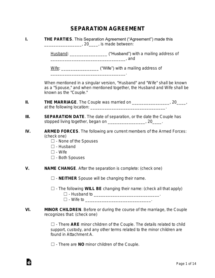 Divorce Agreement Template Sample