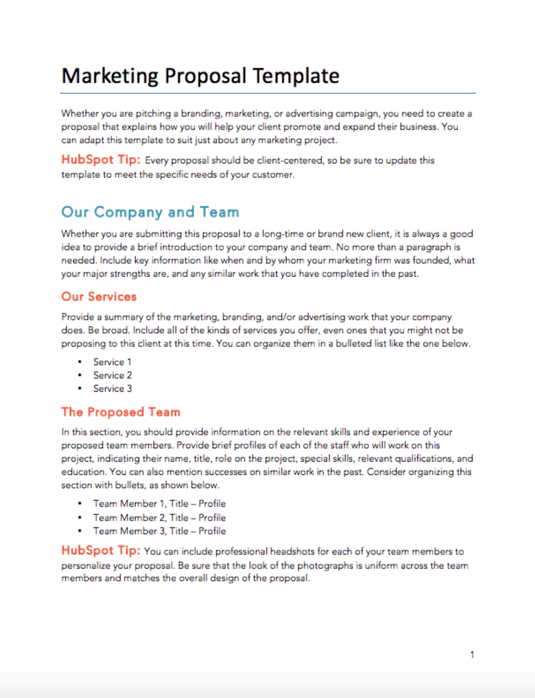 Free Marketing Proposal Template Template For Word | Pdf | Hubspot pertaining to Business Proposal Sample Template