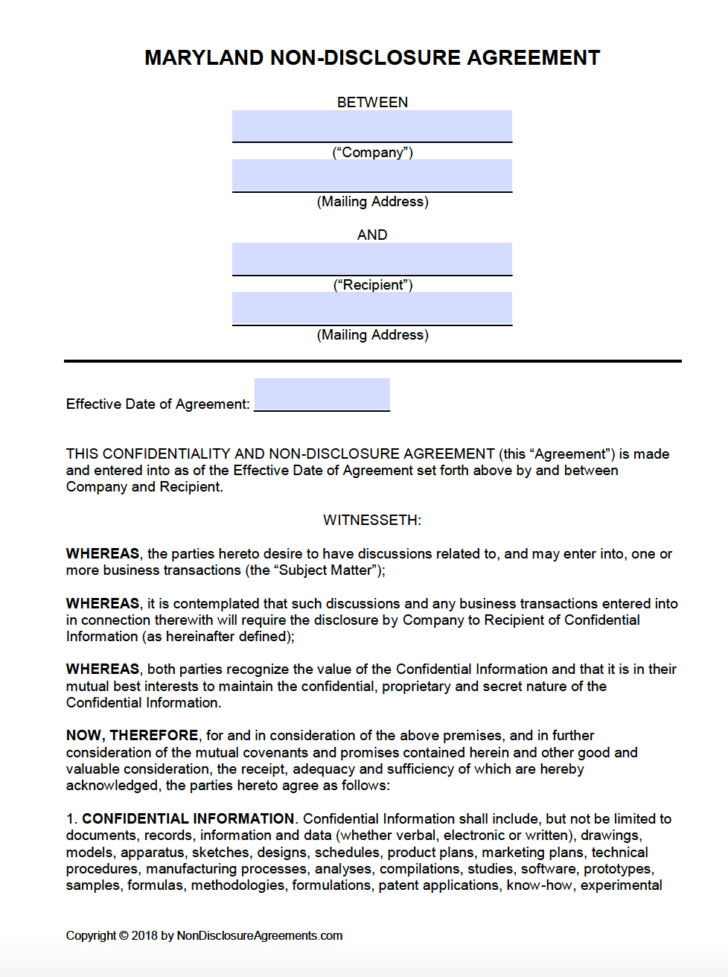 Sample Non Disclosure Agreement Template