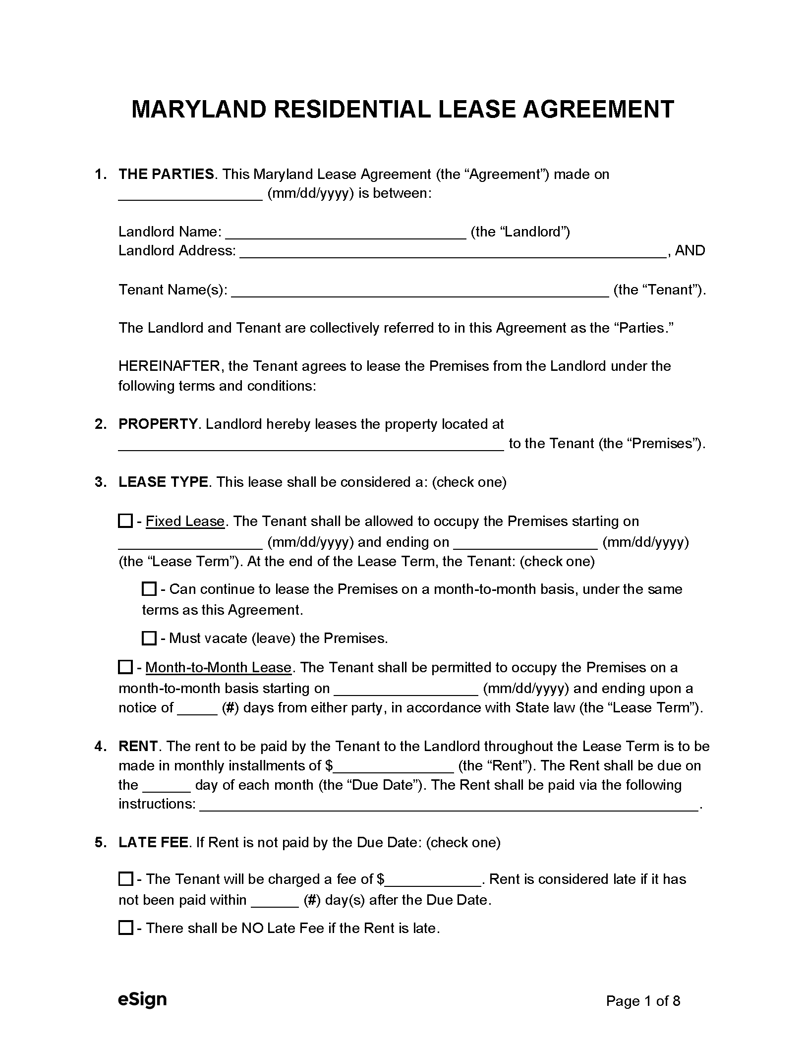 Free Maryland Rental Lease Agreement Templates (6) | Pdf | Word inside Lease Agreement Sample Template