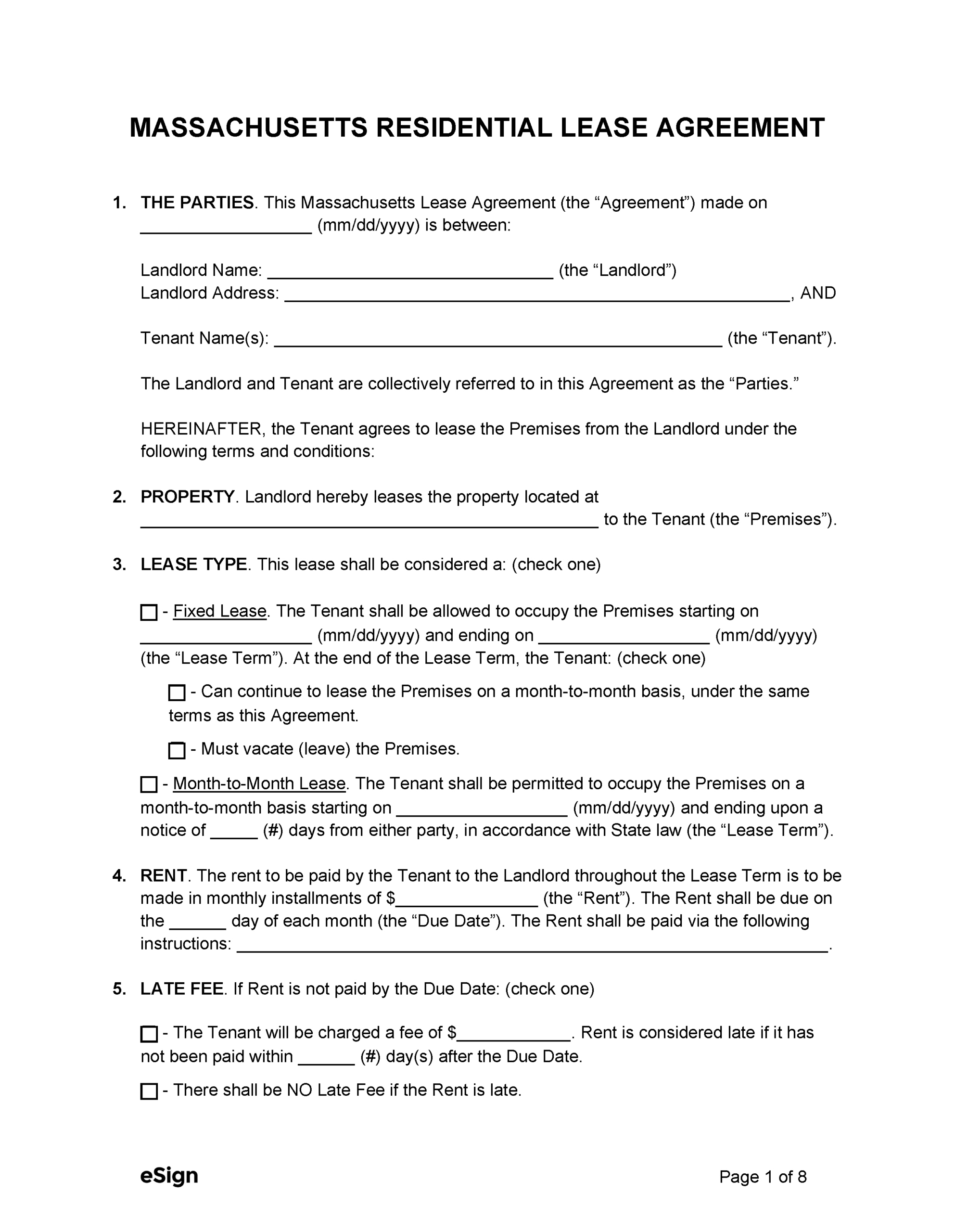 Free Massachusetts Rental Lease Agreement Templates (6) | Pdf within Lease Sample Template