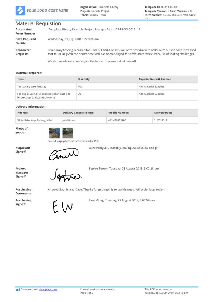 Requisition Form Sample Template