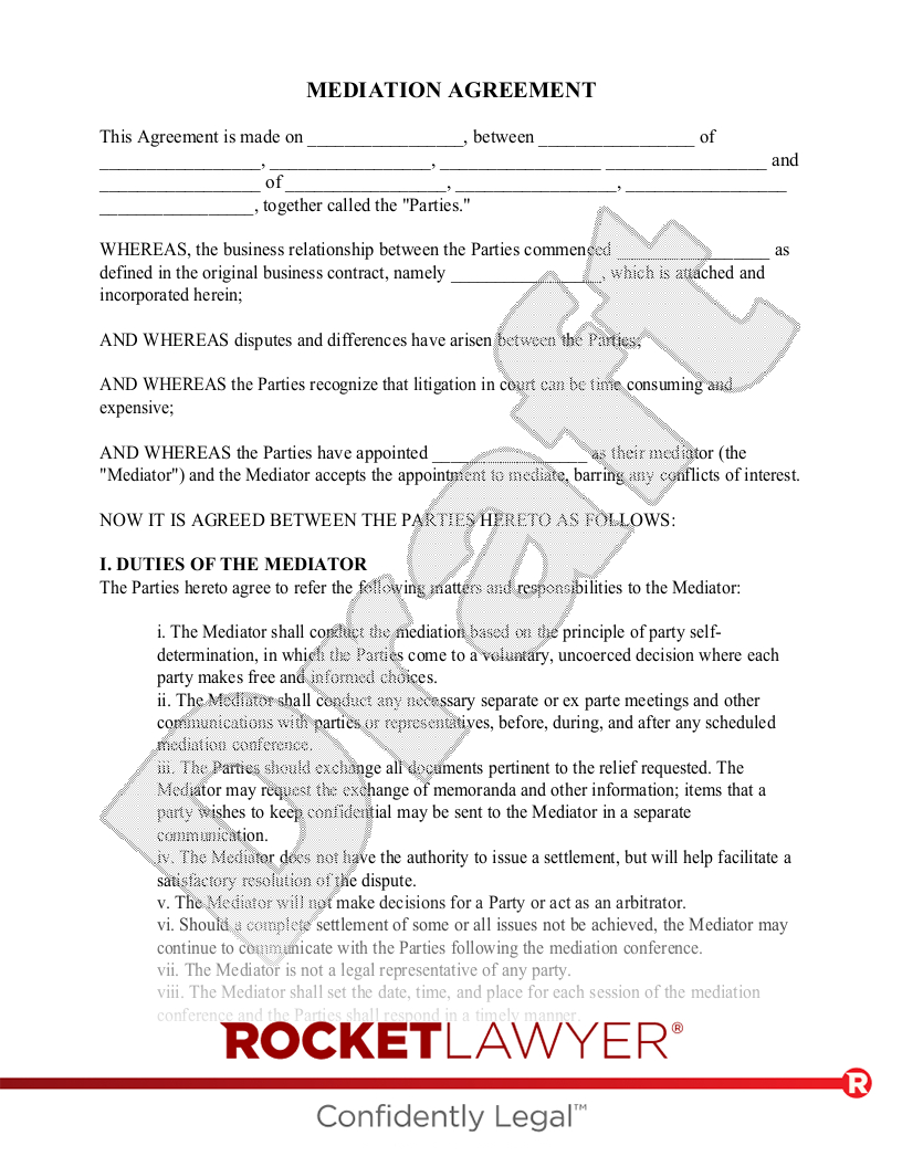 Free Mediation Agreement: Make &amp;amp; Download - Rocket Lawyer pertaining to Mediation Agreement Template Sample