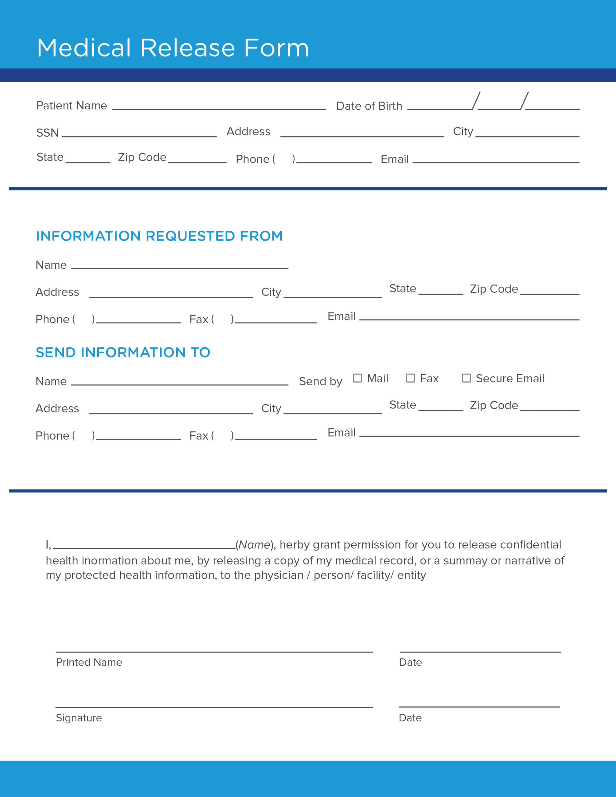 Free Medical Release Form Template - Continuum in Medical Form Template Sample