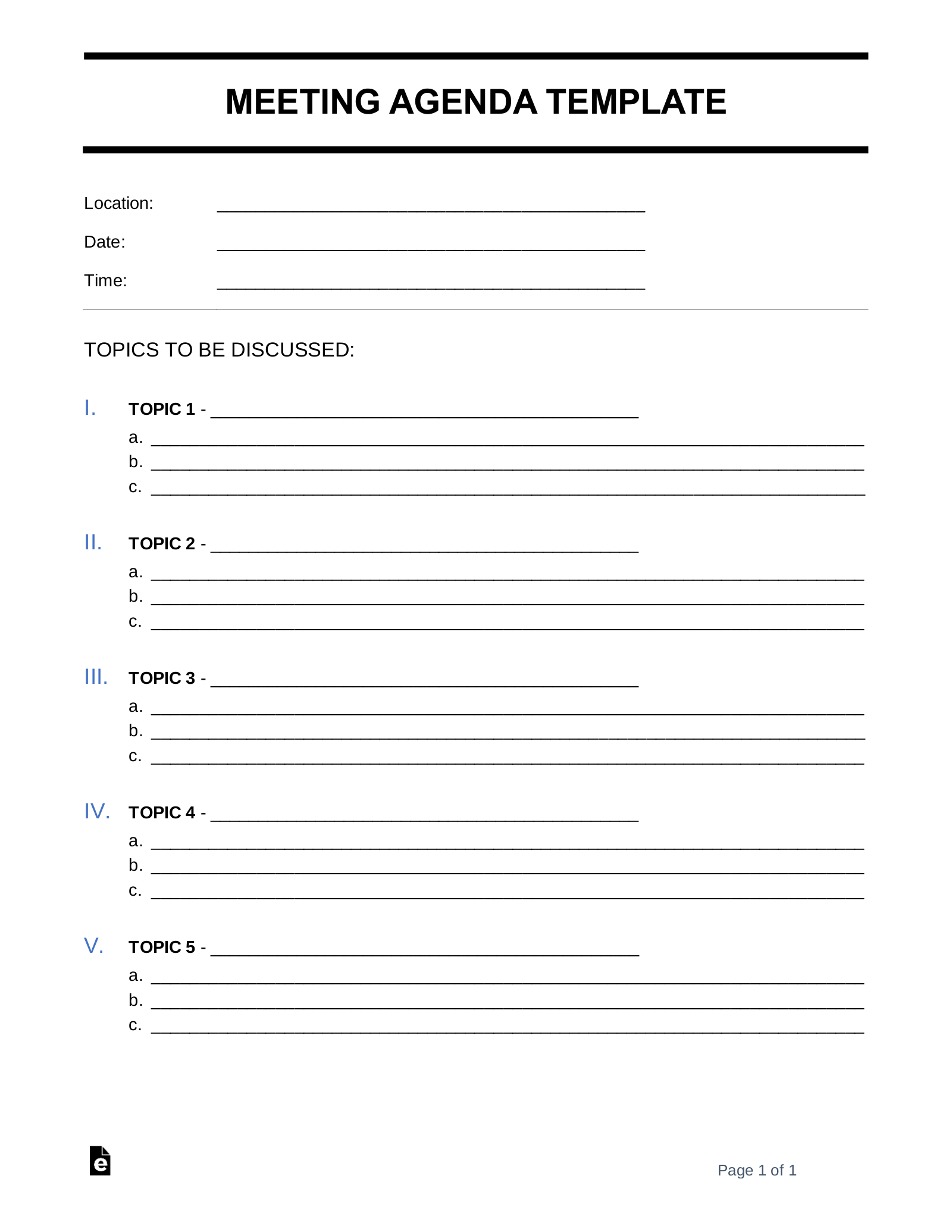 Free Meeting Agenda Templates - Pdf | Word – Eforms for Agenda Template Sample