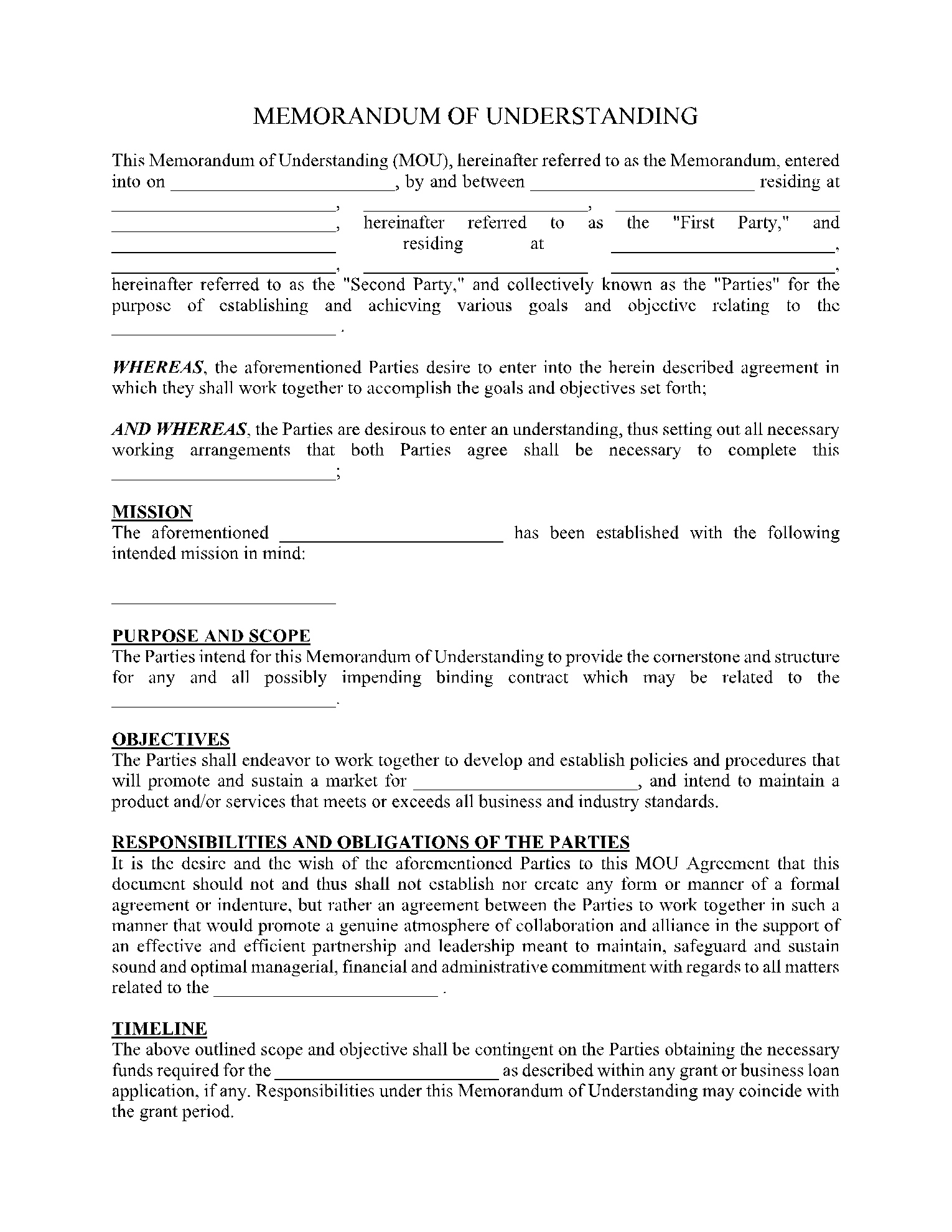 Free Memorandum Of Agreement Template (2021 Updated) inside Moa Sample Template