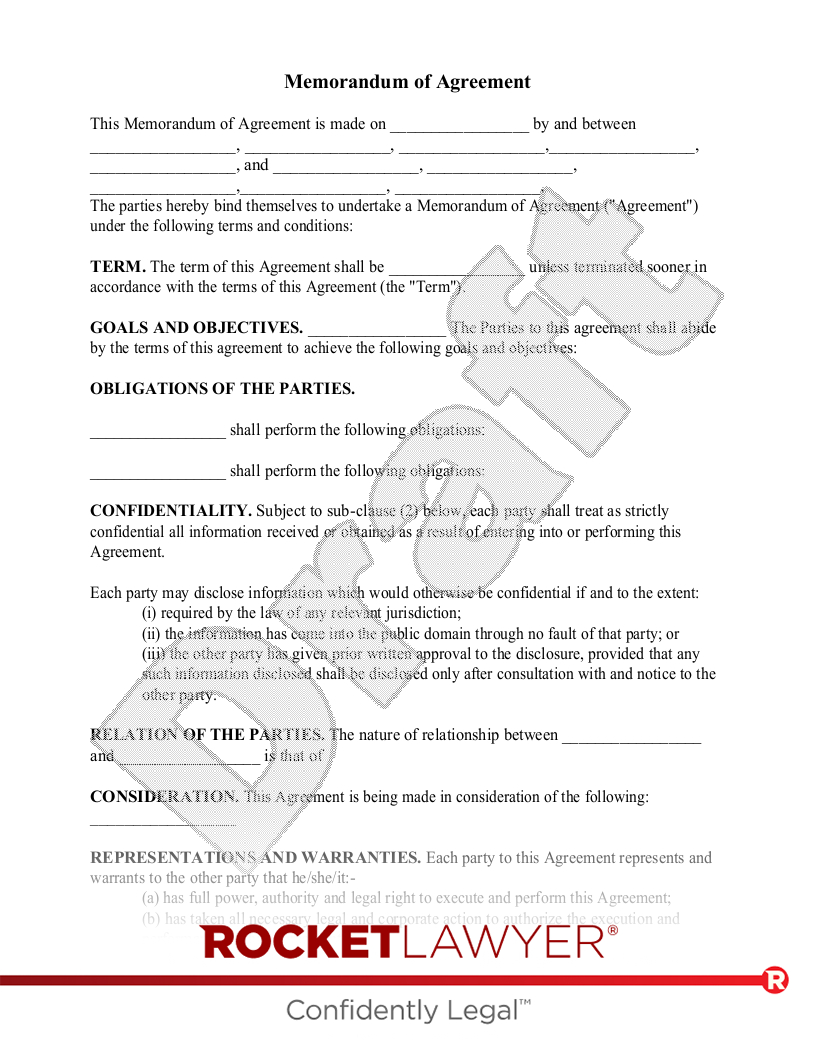 Free Memorandum Of Agreement Template &amp;amp; Faqs - Rocket Lawyer intended for Moa Sample Template