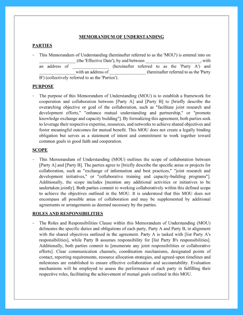 Free Memorandum Of Understanding Template within Free Memorandum Of Understanding Sample Template