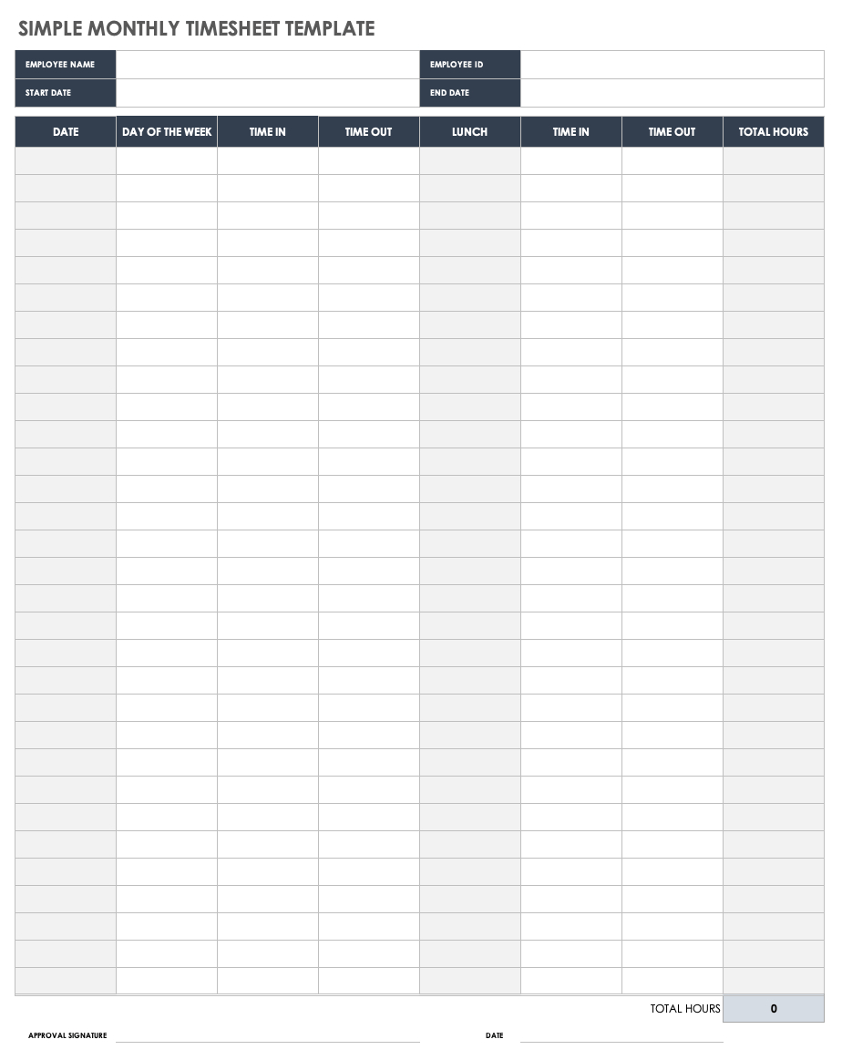 Free Monthly Timesheet &amp;amp; Time Card Templates | Smartsheet regarding Timesheet Template Sample Free