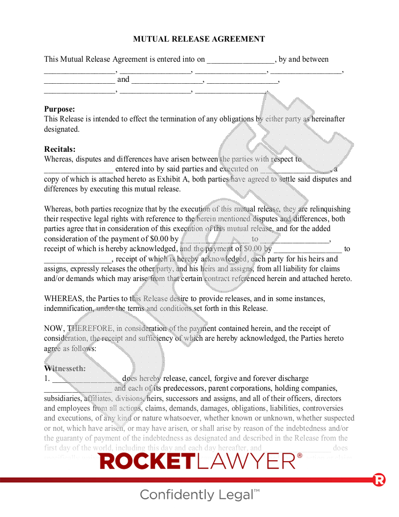 Free Mutual Release Agreement Template - Rocket Lawyer pertaining to Free Mutual Release Sample Template