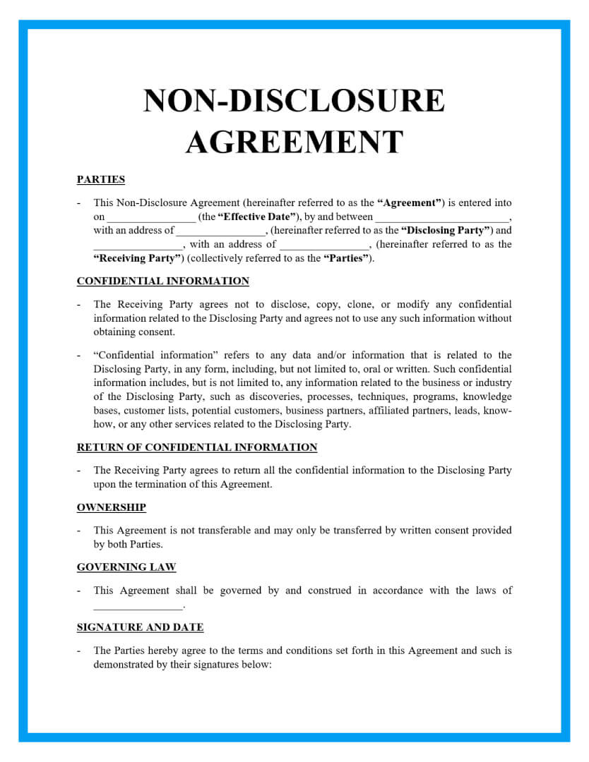 Free Non-Disclosure Agreement Template Document for Confidentiality Agreement Sample Template