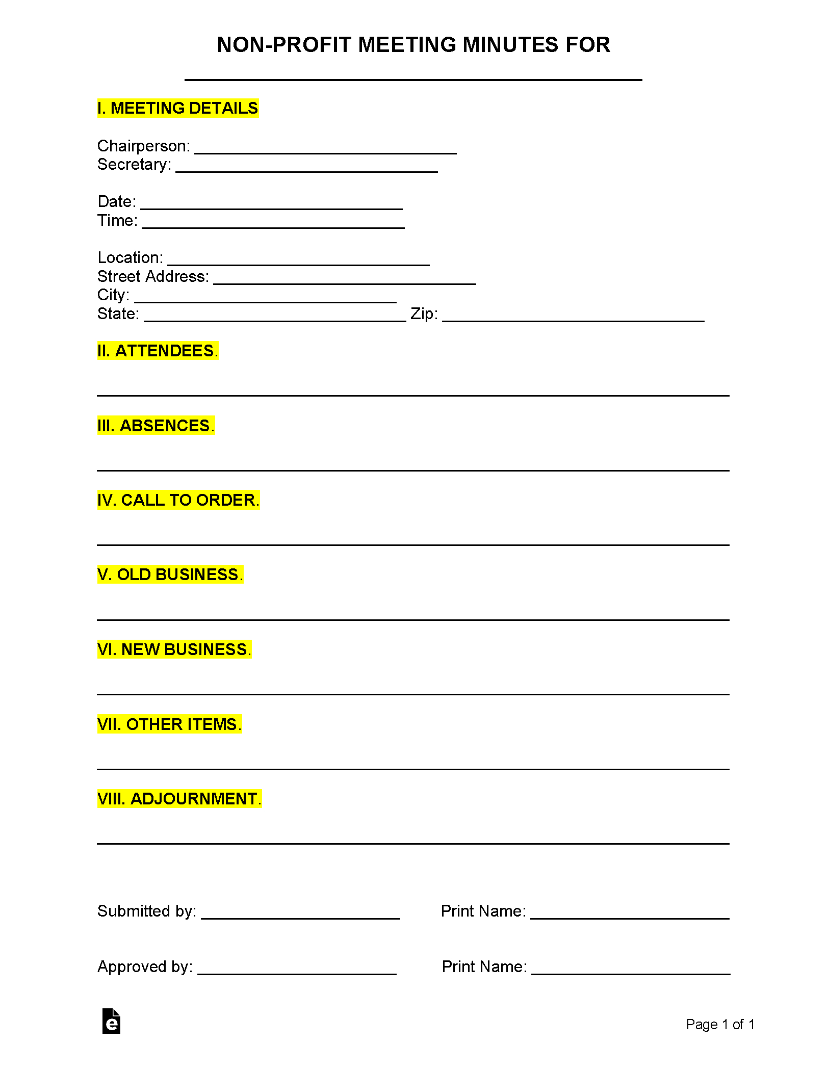 Free Non-Profit Meeting Minutes Template | Sample - Pdf | Word in Board Meeting Minutes Template Sample