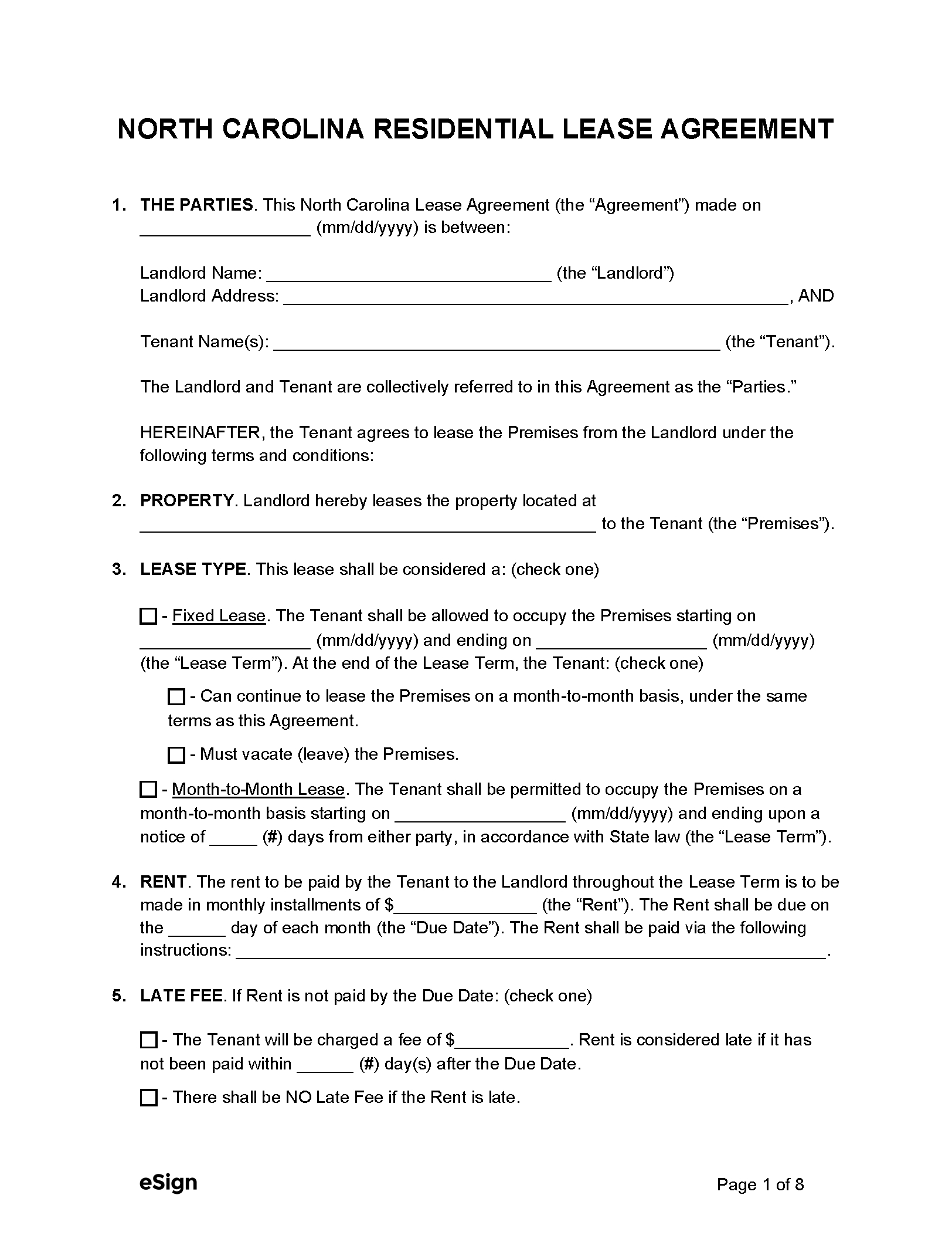 Free North Carolina Rental Lease Agreement Templates (6) | Pdf | Word inside House Rental Agreement Sample Template