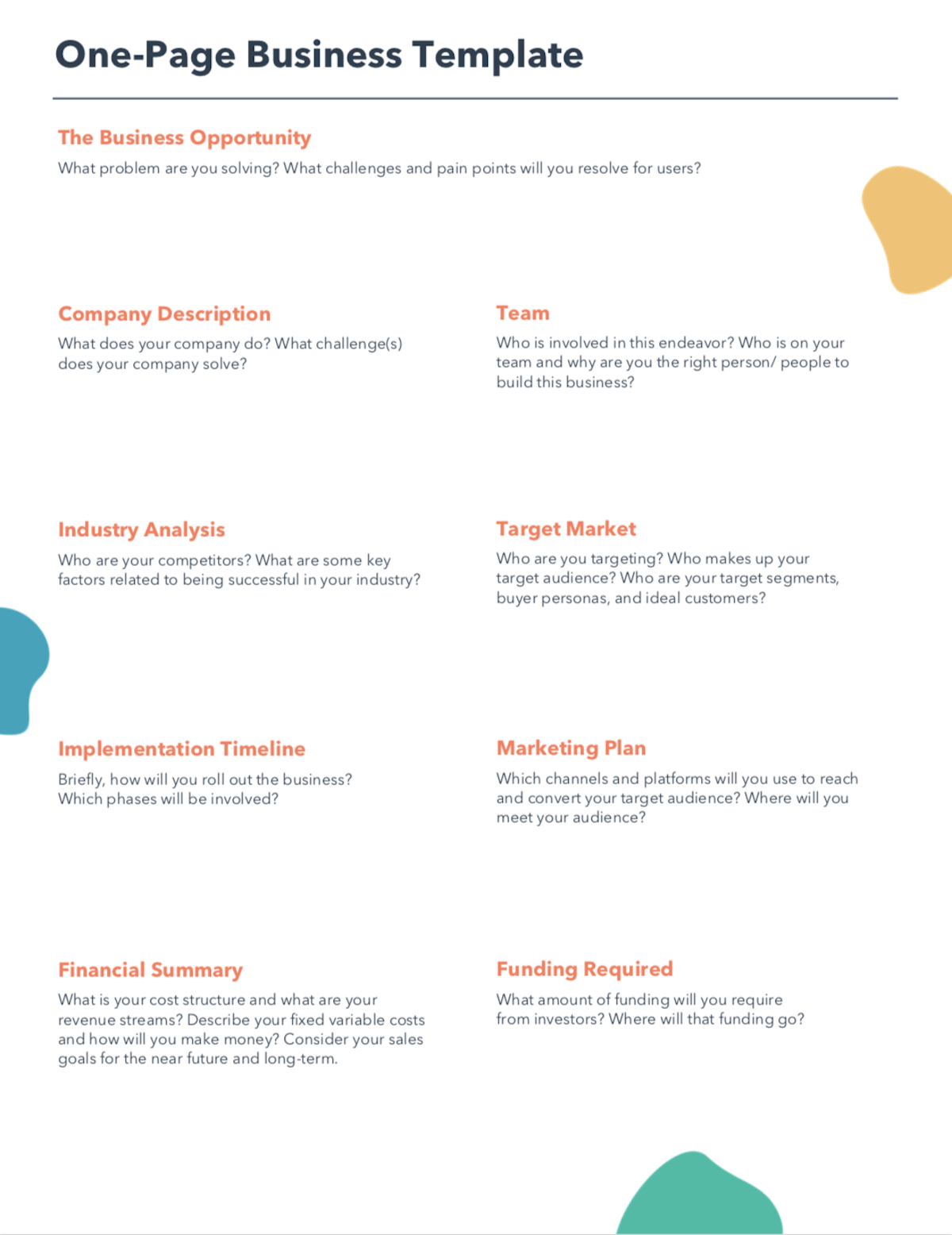 Free One Page Business Plan Template For Word | Pdf | Hubspot in Business Plan Templates and Samples