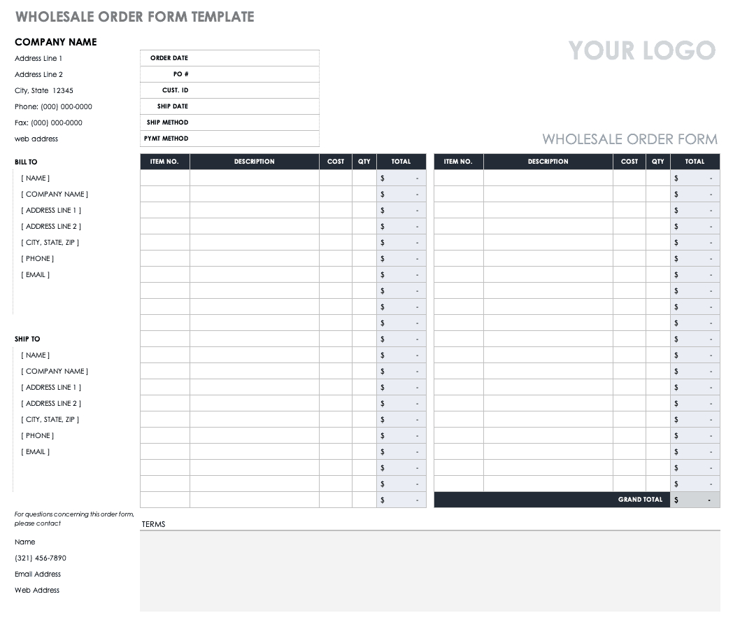 Free Order Form Templates | Smartsheet in Order Form Template Free Sample