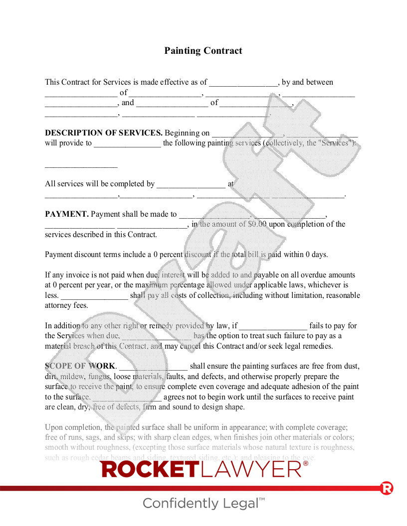 Free Painting Contract: Make &amp;amp; Download - Rocket Lawyer with regard to Painting Contract Template Sample