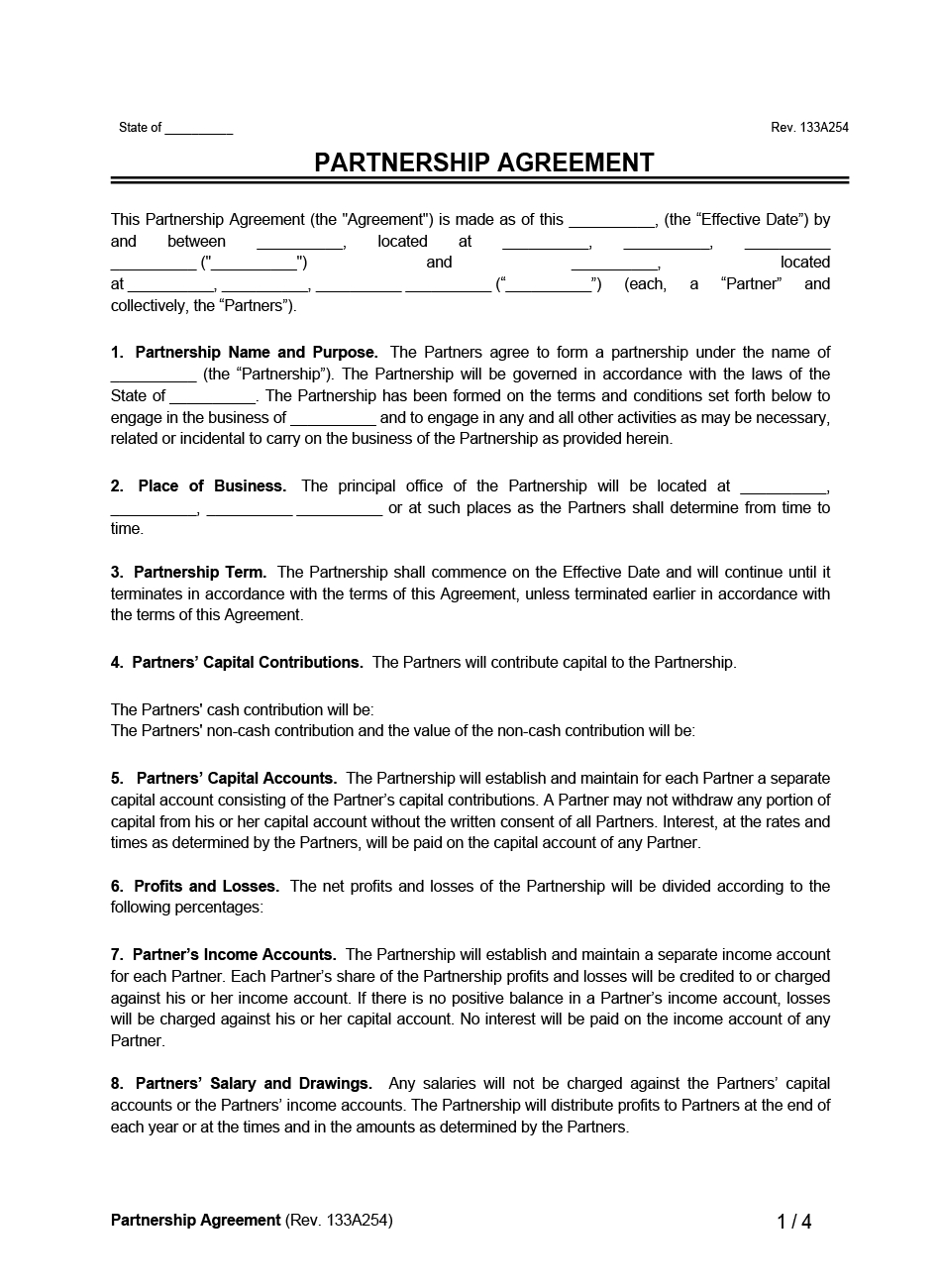 Free Partnership Agreement Template (5) | Pdf &amp;amp; Word intended for Partnership Sample Templates