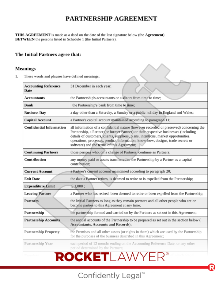 Business Partnership Agreement Template Sample