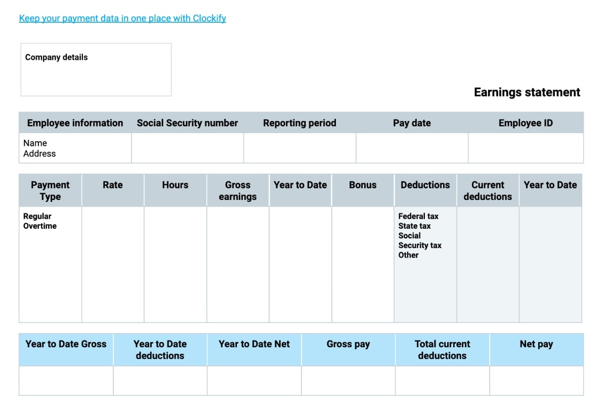 Free Pay Stub Templates — Clockify for Payroll Check Stub Template Sample