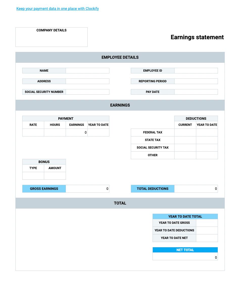 Free Pay Stub Templates — Clockify within Check Stub Template Sample Free